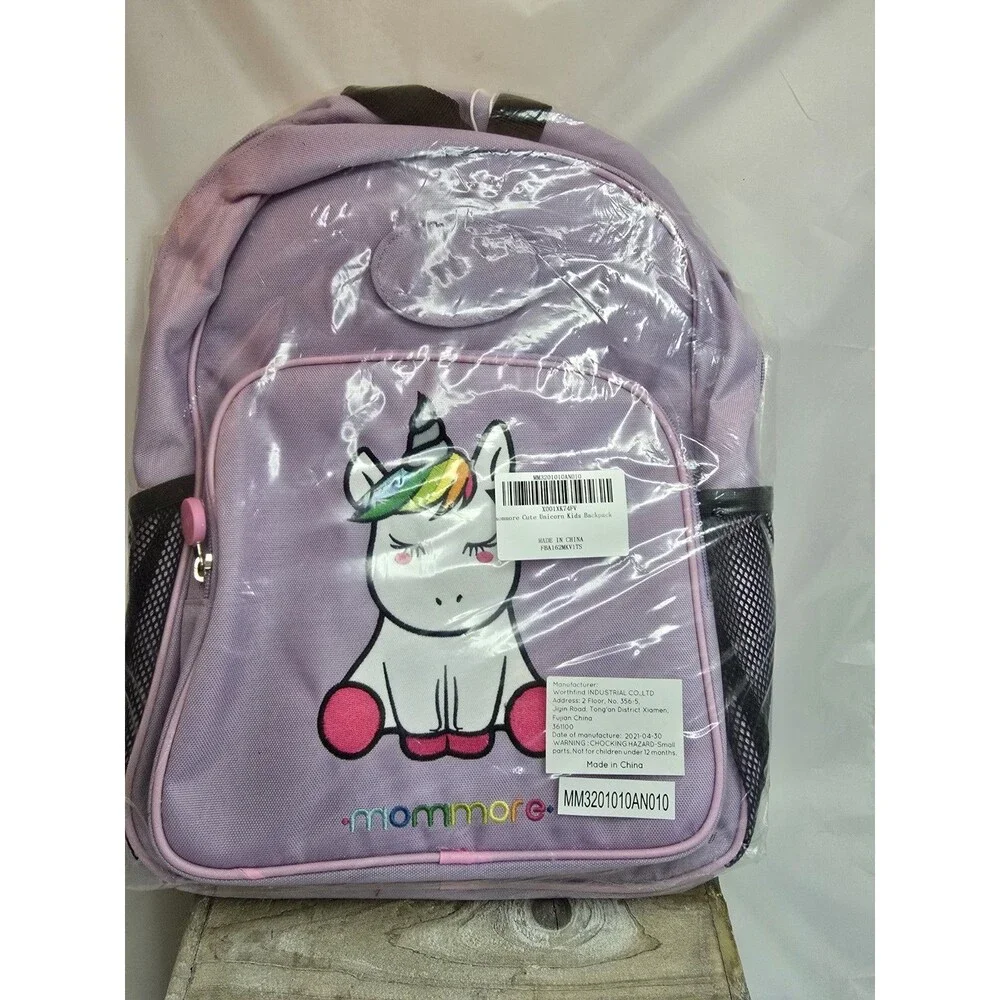 New Mommore Cute Unicorn Kids Backpack Purple Rainbow School Bag Kawaii NWT